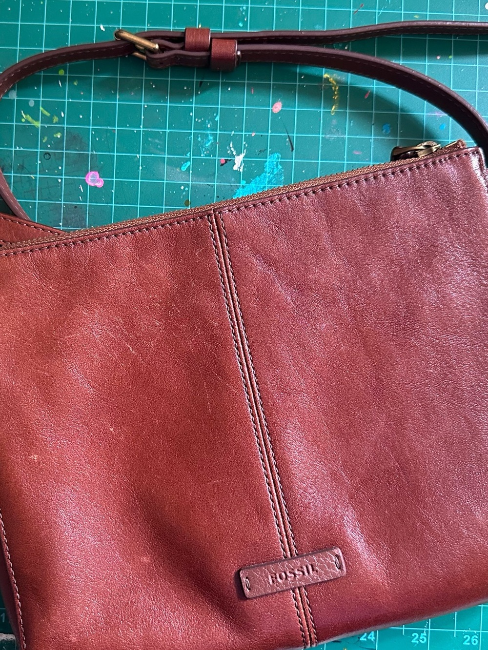 Fossil Chestnut Brown Leather Crossbody Shoulder Bag